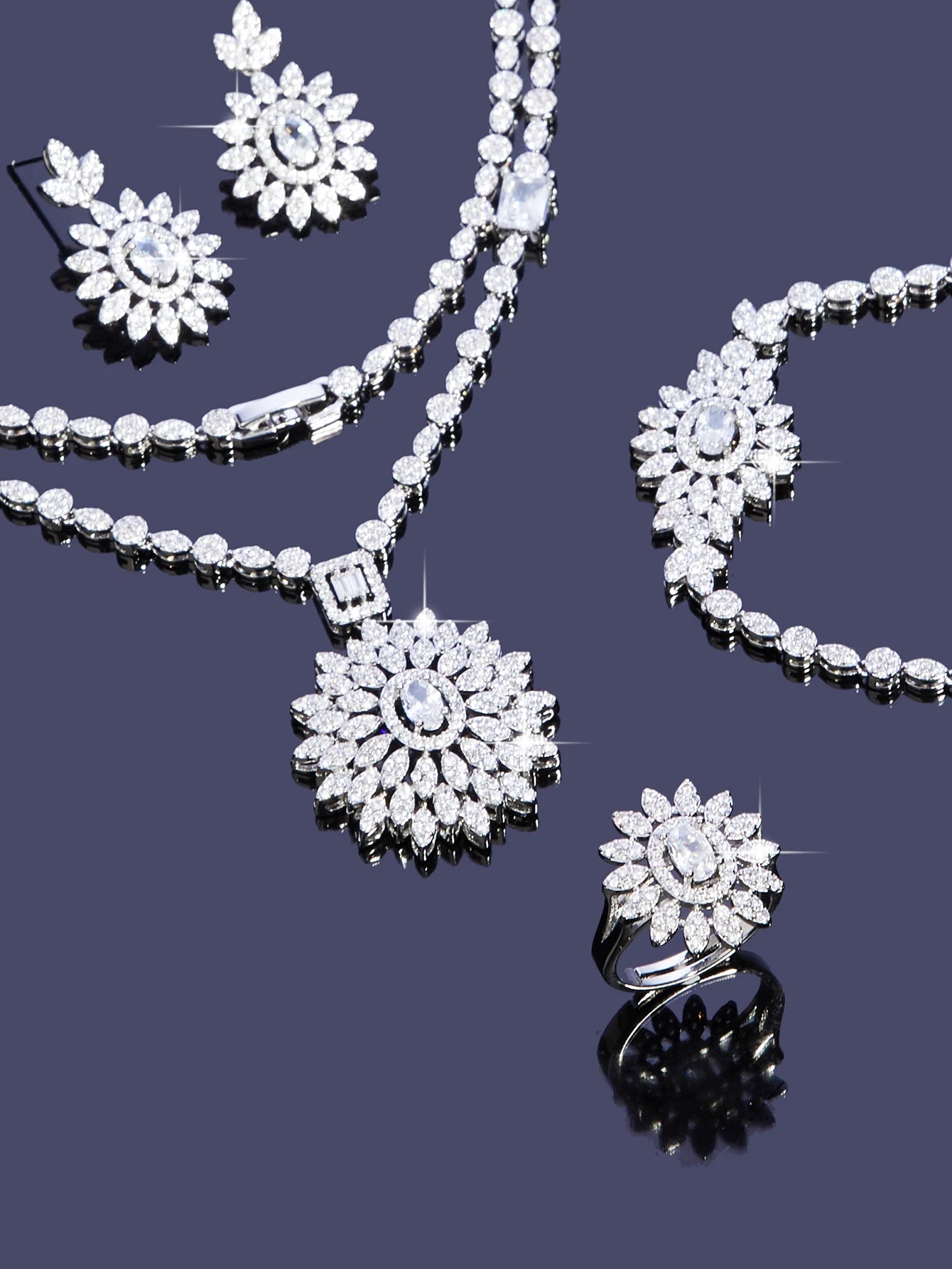 Bedazz New Trendy Sweater Long Necklace Earring Jewelry Sets For Women Wedding Party Zircon CZ African Dubai Bridal Jewelry 2024