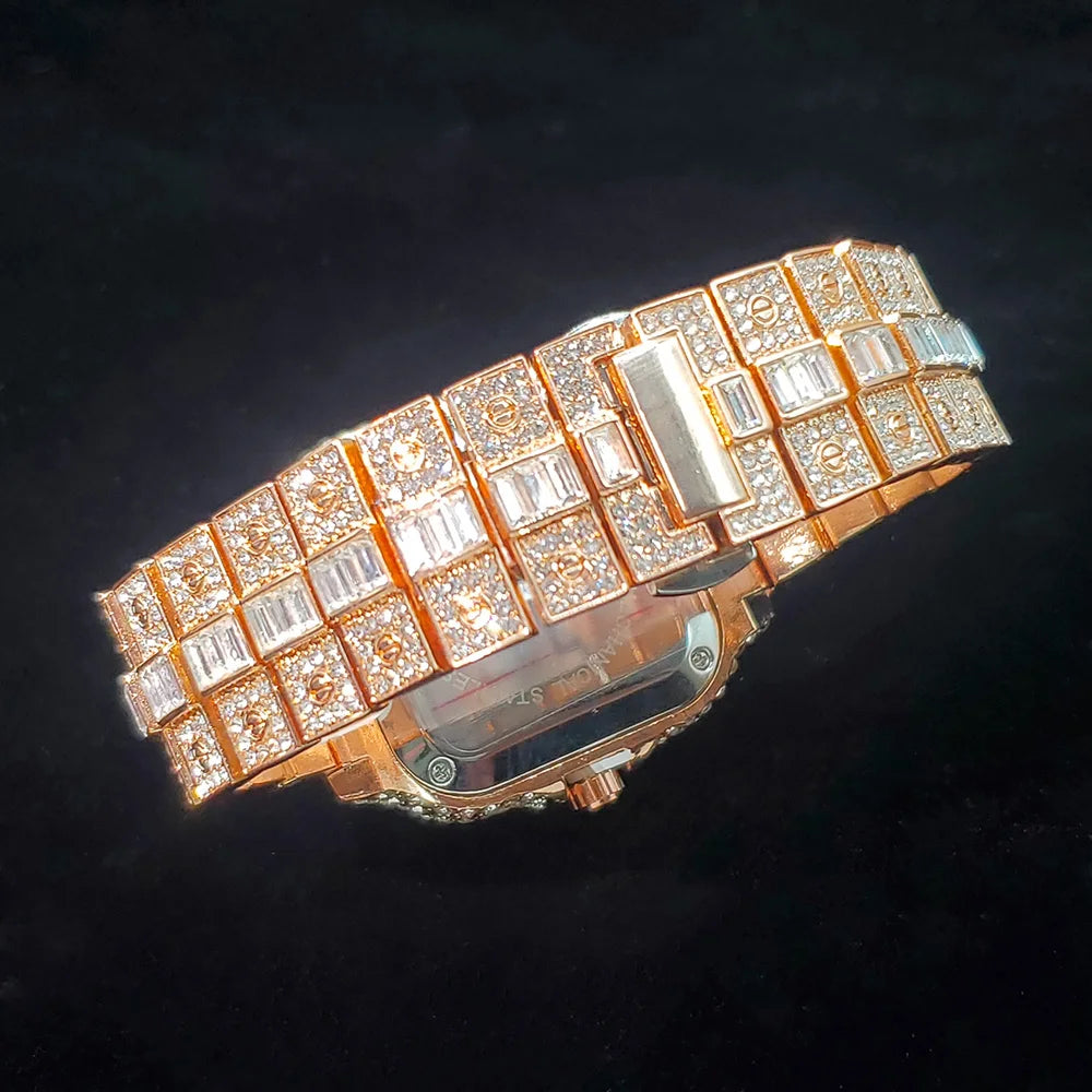 Luxurious Full Diamond Watch For Men Popular Rose Gold Iced Out Quarz Watches Fashion Hip Hop Jewelry Reloj Hombre Dropshipping