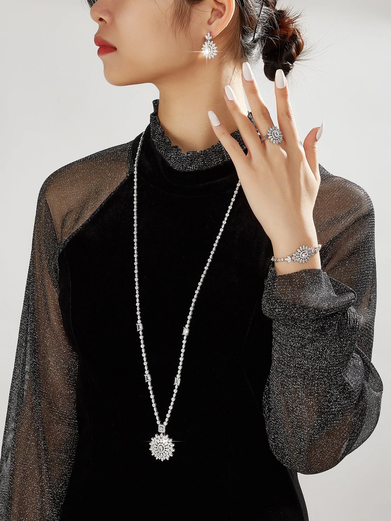 Bedazz New Trendy Sweater Long Necklace Earring Jewelry Sets For Women Wedding Party Zircon CZ African Dubai Bridal Jewelry 2024