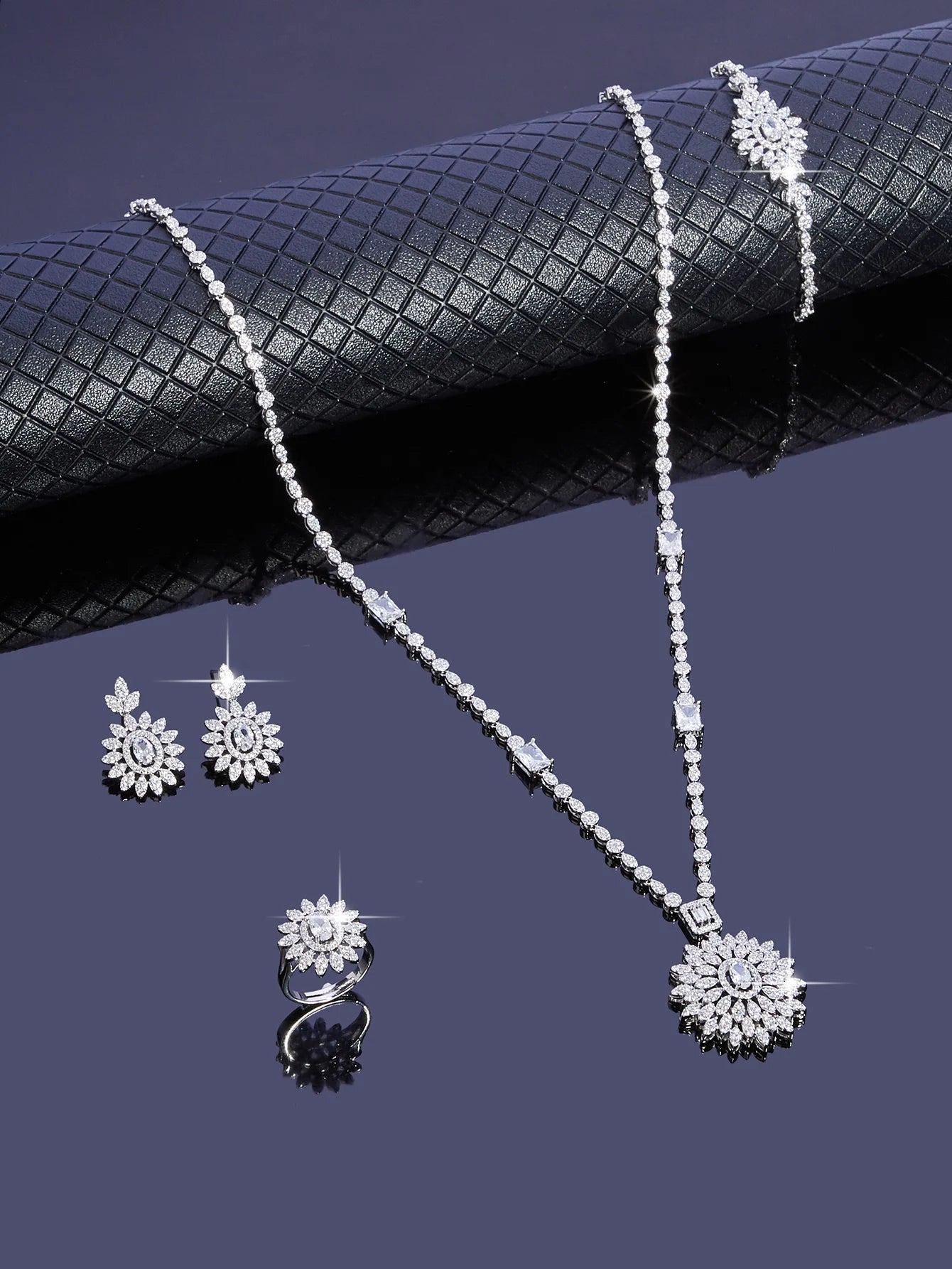 Bedazz New Trendy Sweater Long Necklace Earring Jewelry Sets For Women Wedding Party Zircon CZ African Dubai Bridal Jewelry 2024