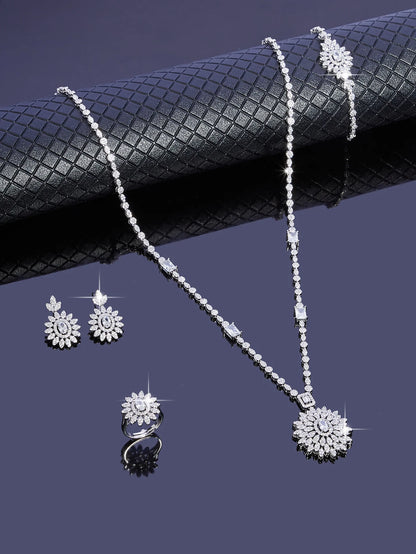 Bedazz New Trendy Sweater Long Necklace Earring Jewelry Sets For Women Wedding Party Zircon CZ African Dubai Bridal Jewelry 2024