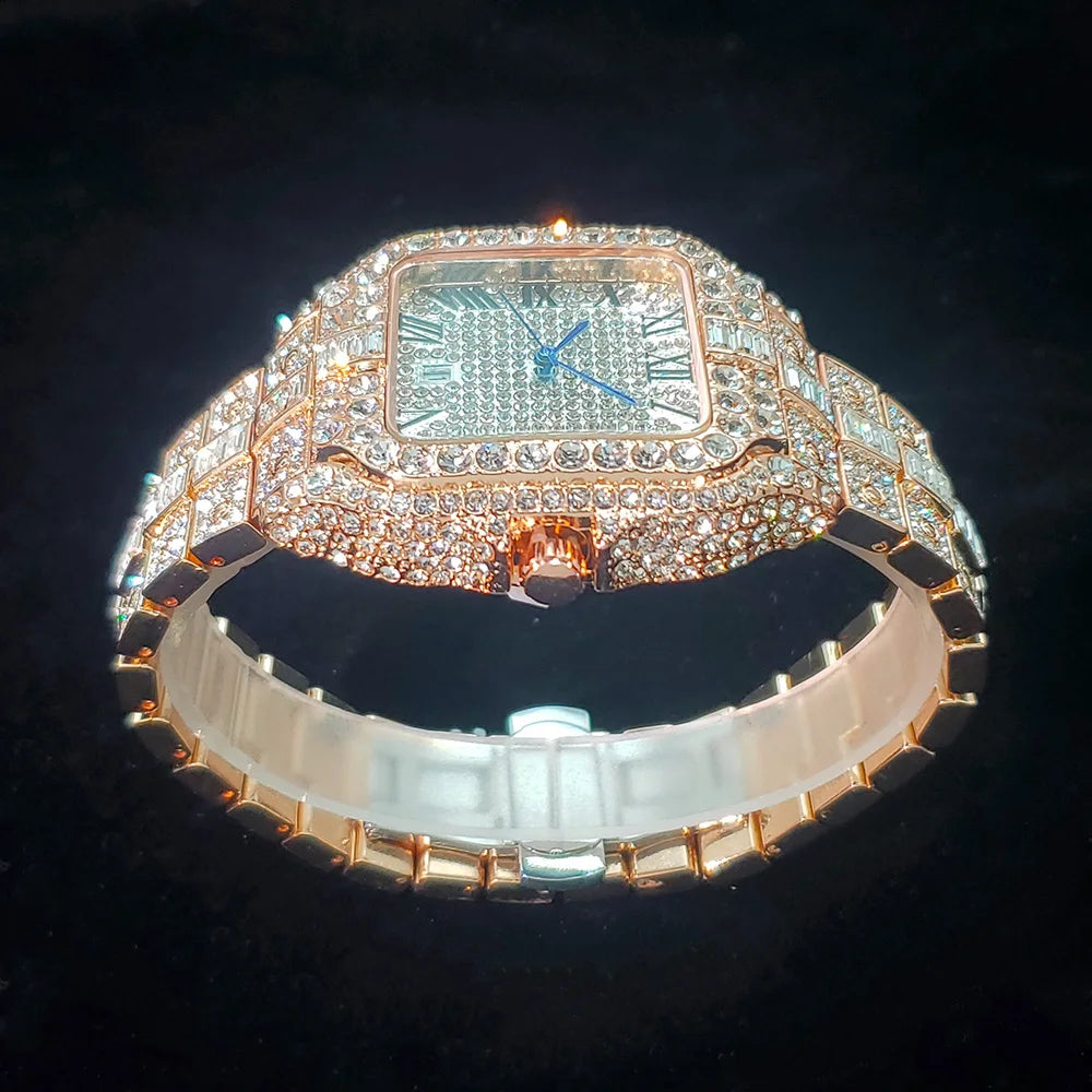 Luxurious Full Diamond Watch For Men Popular Rose Gold Iced Out Quarz Watches Fashion Hip Hop Jewelry Reloj Hombre Dropshipping