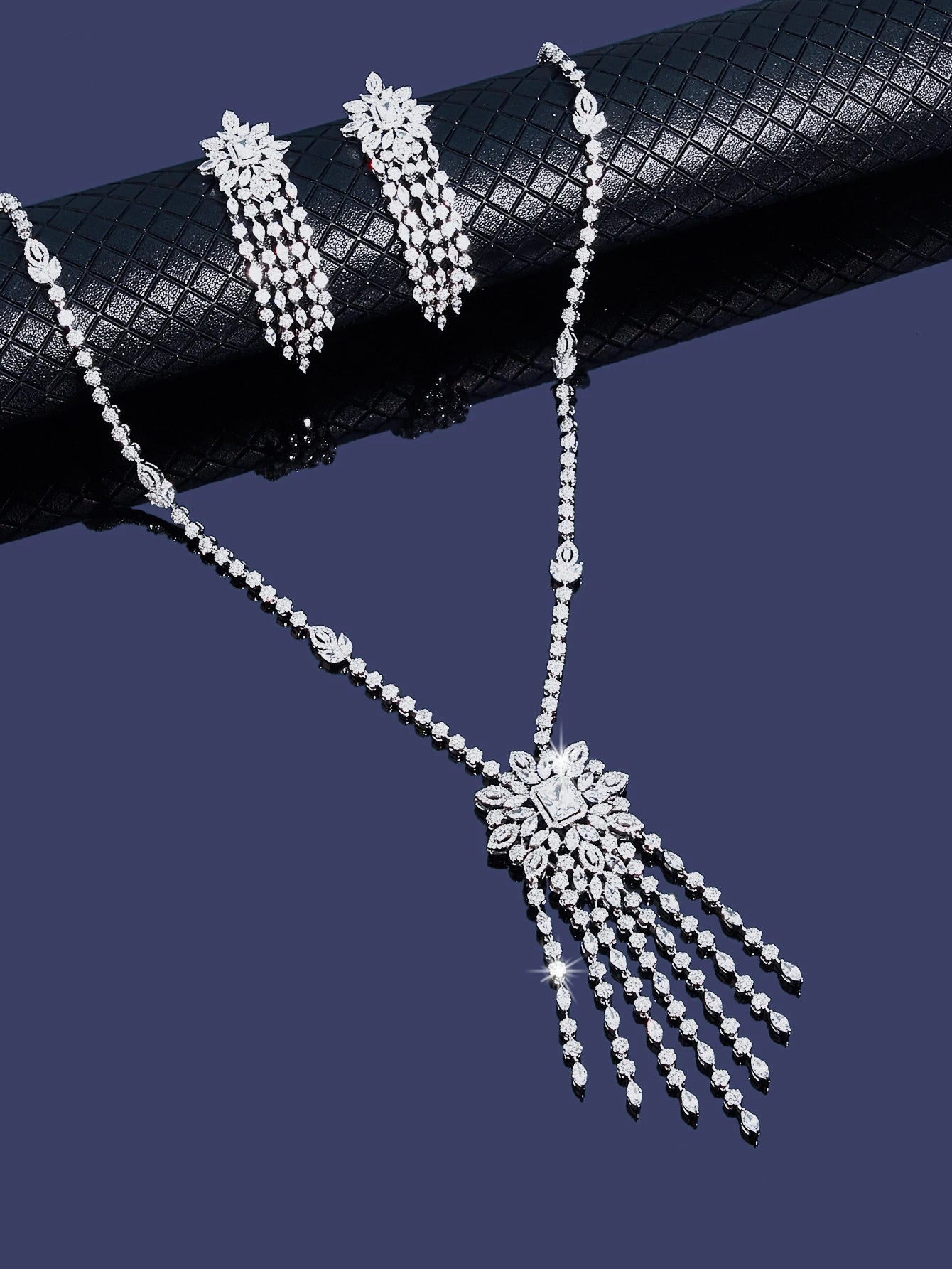 Bedazz New Trendy Sweater Long Necklace Earring Jewelry Sets For Women Wedding Party Zircon CZ African Dubai Bridal Jewelry 2024