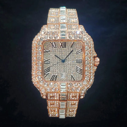 Luxurious Full Diamond Watch For Men Popular Rose Gold Iced Out Quarz Watches Fashion Hip Hop Jewelry Reloj Hombre Dropshipping