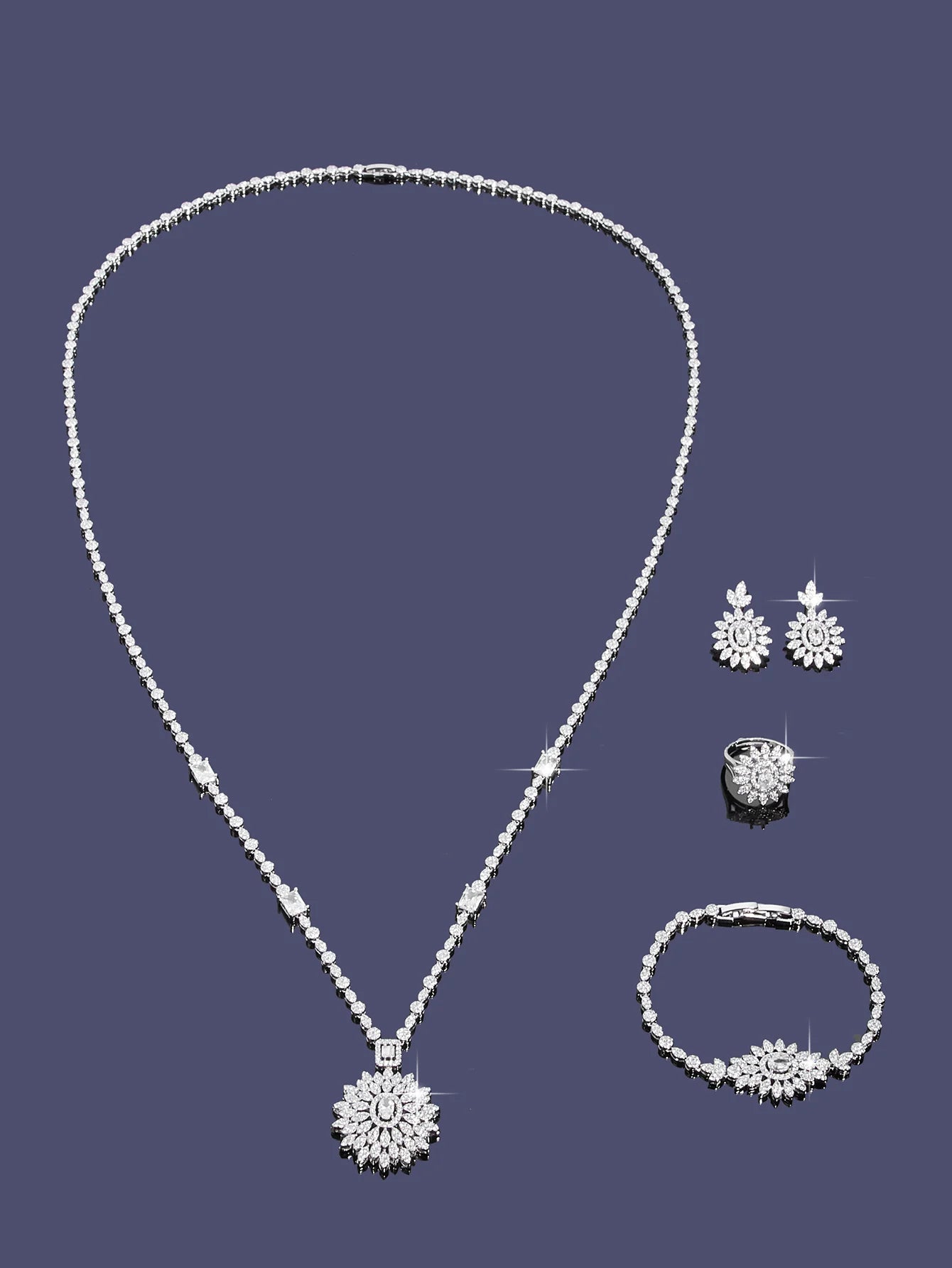 Bedazz New Trendy Sweater Long Necklace Earring Jewelry Sets For Women Wedding Party Zircon CZ African Dubai Bridal Jewelry 2024